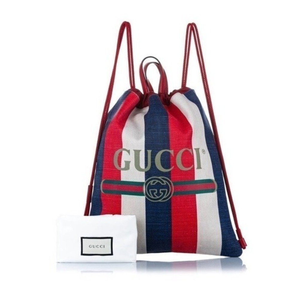 🆕GUCCI🌟NWT- Full Size Backpack | Leather + Striped Canvas Gucci Bag! DUSTBAG!